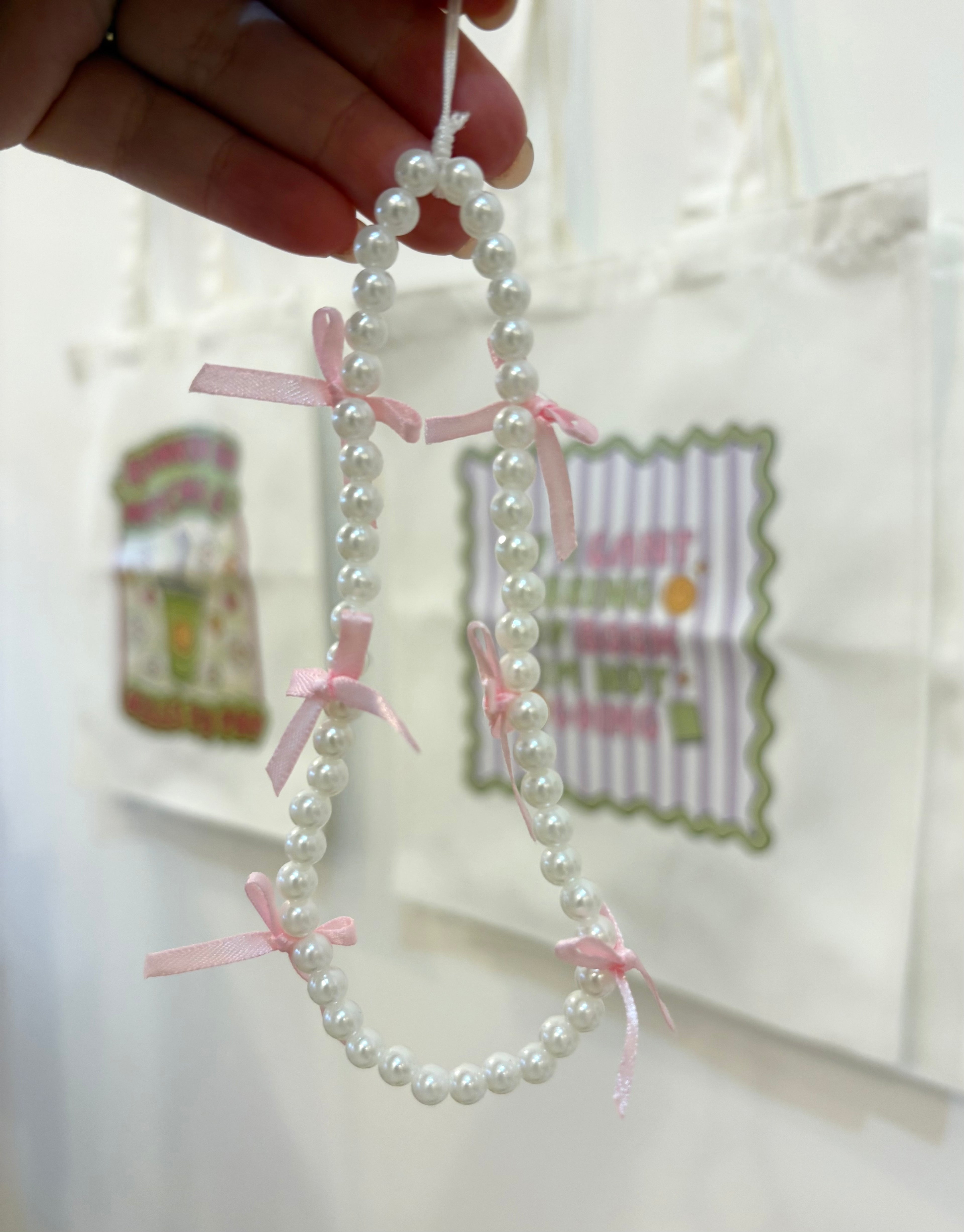 White Pearl and Pink Bow Phone Charm