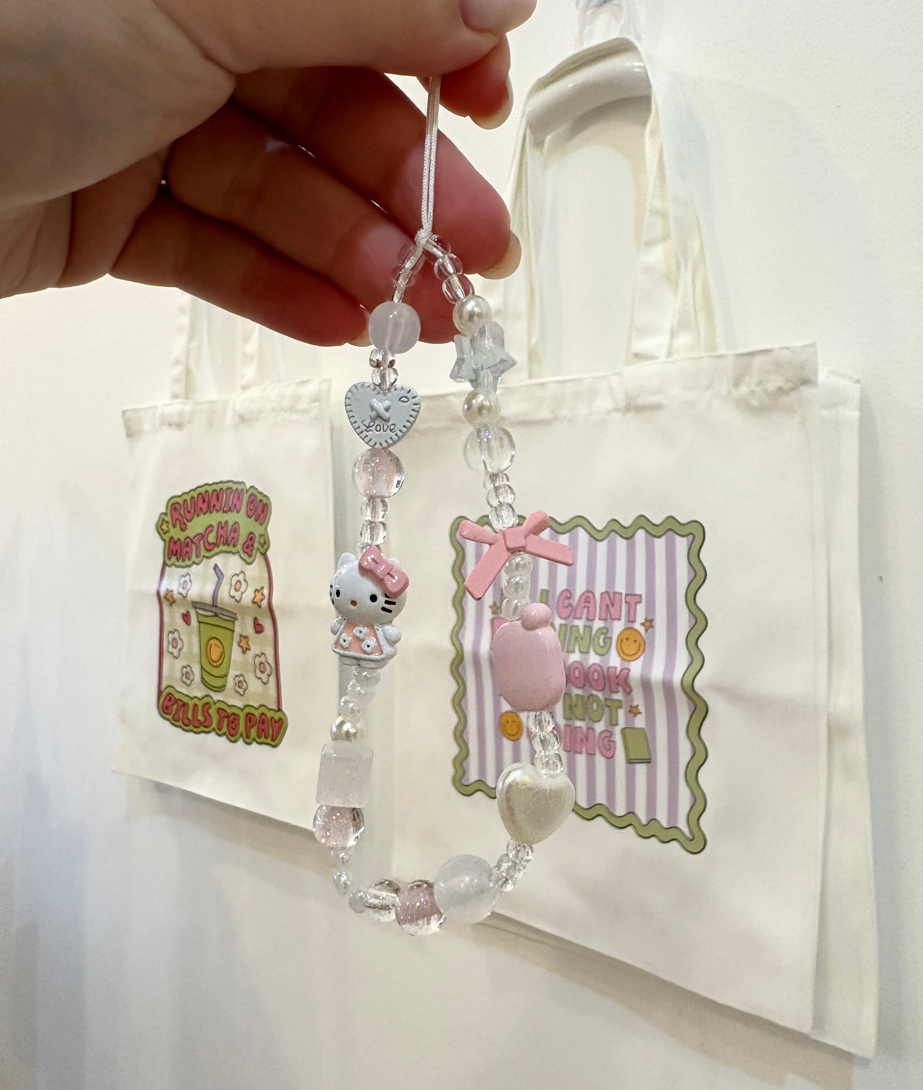 White and Pink Hello Kitty Phone Charm