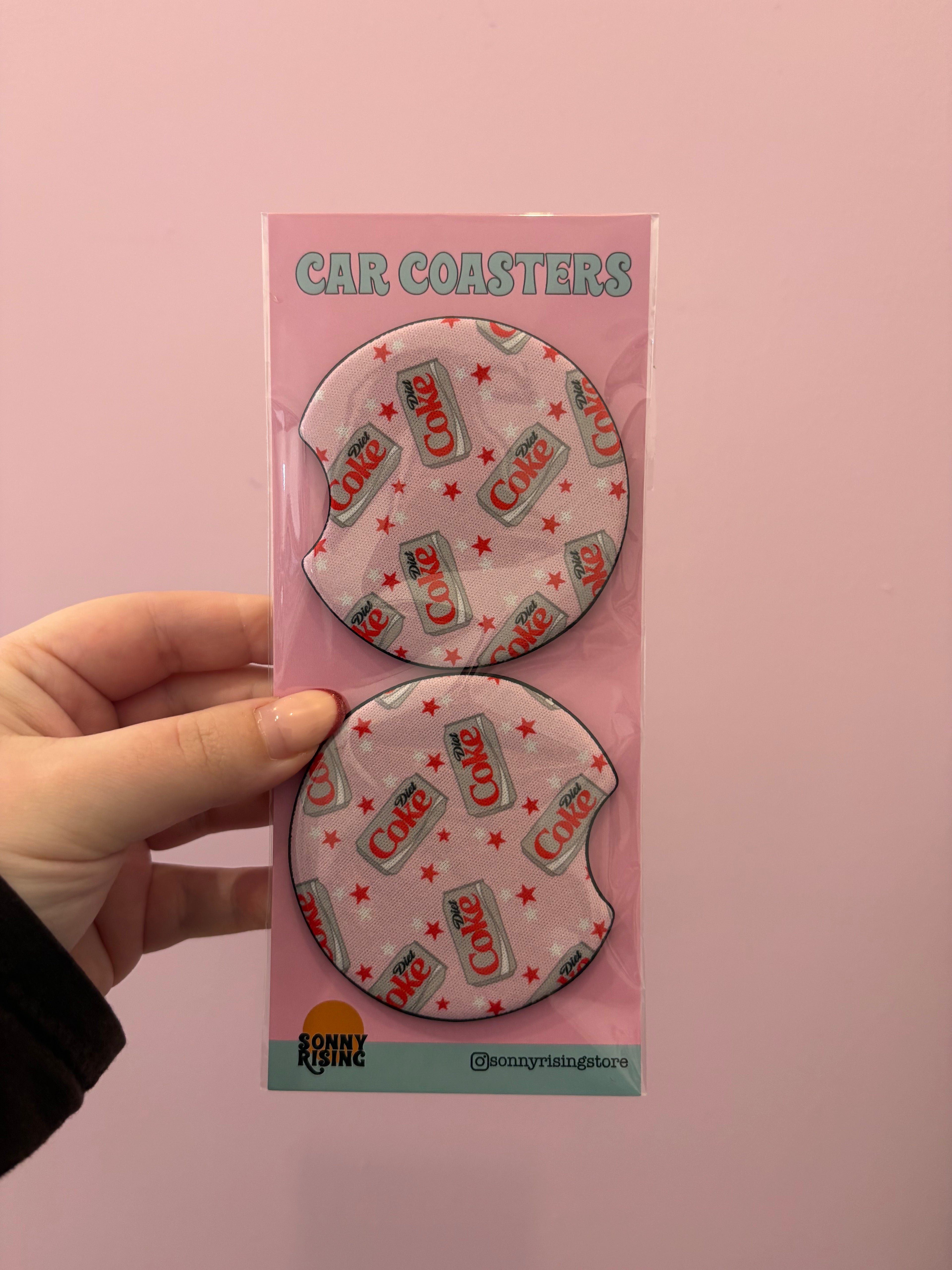 Diet Coke Lover On Pink 2 Car Coasters